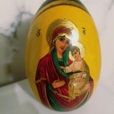Antique Russian Signed gold hand painted large Egg Madonna & Child 