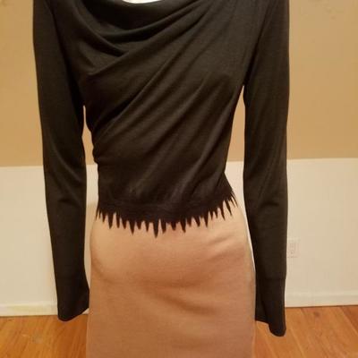 Vtg Escada Couture wool blend beige black  draped dress Euro-38 