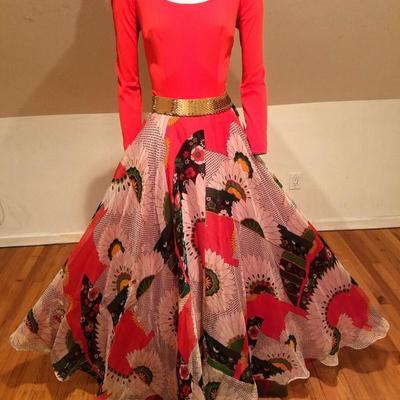 Vtg 1950's Lillie Rubin Iconic floral Organza gown sequin embroidery