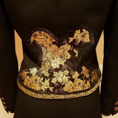 Vtg Koos Van den Akker skirt suit with gold lame' embroidery & applique