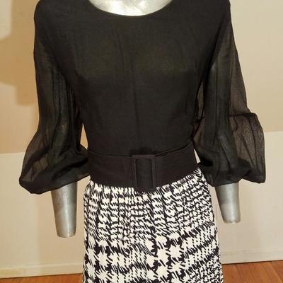 Vtg Classic Lady by Constantine maxi jersey dress voile bodice belt