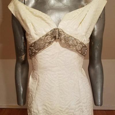 Vtg 1950's Hostess floral Brocade ensemble gown/jkt heavy embellished 