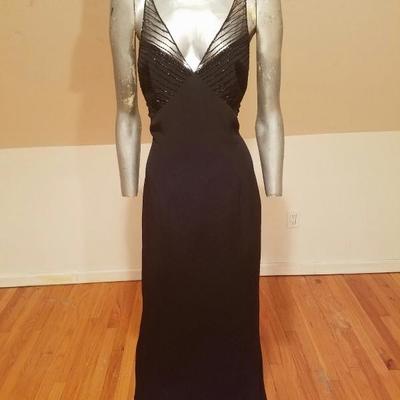 Vintage Jovani black embellished maxi gown low open back