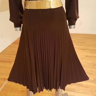Vtg Jersey knit cocoa dress pencil pleated 