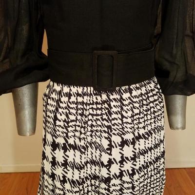 Vtg Classic Lady by Constantine maxi jersey dress voile bodice belt