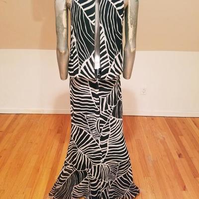 Vtg Couture Jean Louis Scherrer silk beaded neck cleopatra belted Formal Gown