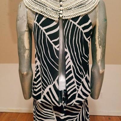 Vtg Couture Jean Louis Scherrer silk beaded neck cleopatra belted Formal Gown