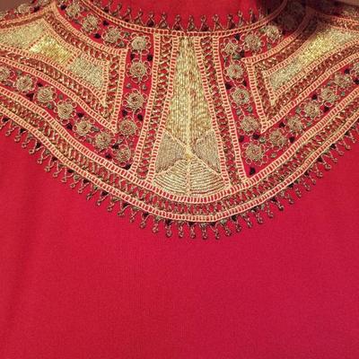 Circa 1930's Moroccan red lip silk top heavy Gold hand embroidered 