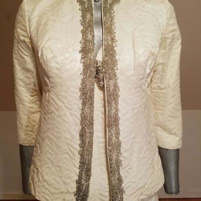 Vtg 1950's Hostess floral Brocade ensemble gown/jkt heavy embellished 