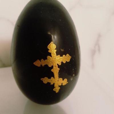 Antique Russian Signed gold hand painted large Egg Madonna & Child 