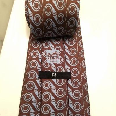 Hermes Paris France 500IA 100% Silk blue & Brown Tie