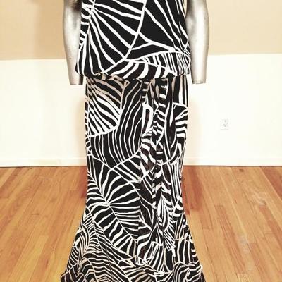 Vtg Couture Jean Louis Scherrer silk beaded neck cleopatra belted Formal Gown