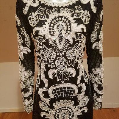 Vtg Couture silk heavily beaded evening dress 