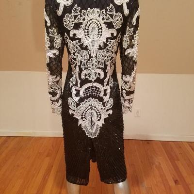 Vtg Couture silk heavily beaded evening dress 
