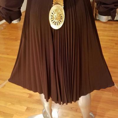 Vtg Jersey knit cocoa dress pencil pleated 