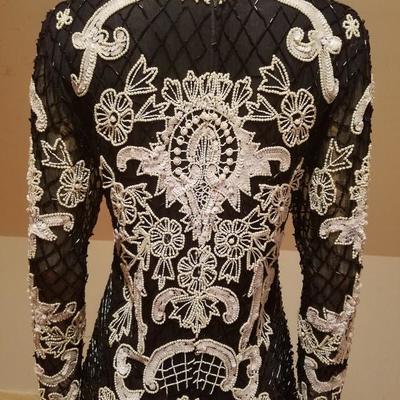 Vtg Couture silk heavily beaded evening dress 