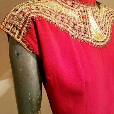 Circa 1930's Moroccan red lip silk top heavy Gold hand embroidered 