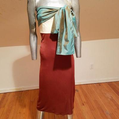 Vintage Iconic Jean Paul Gaultier silk sash tie strapless jesrey dress