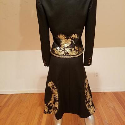 Vtg Koos Van den Akker skirt suit with gold lame' embroidery & applique