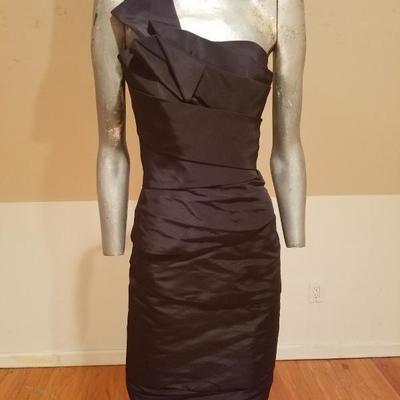 Vintage Jacques Fath Paris silk one shoulder cocktail detailed dress 
