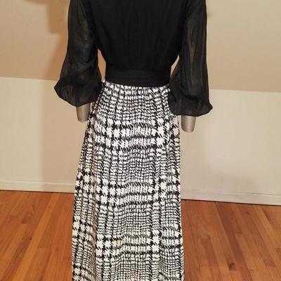 Vtg Classic Lady by Constantine maxi jersey dress voile bodice belt