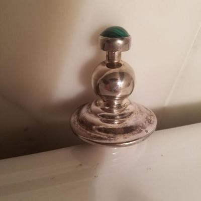 Old silver perfume bottle with Moss agate green stone stopper