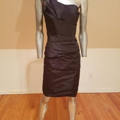 Vintage Jacques Fath Paris silk one shoulder cocktail detailed dress 