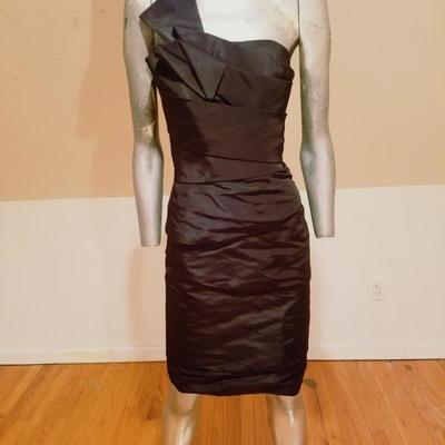 Vintage Jacques Fath Paris silk one shoulder cocktail detailed dress 