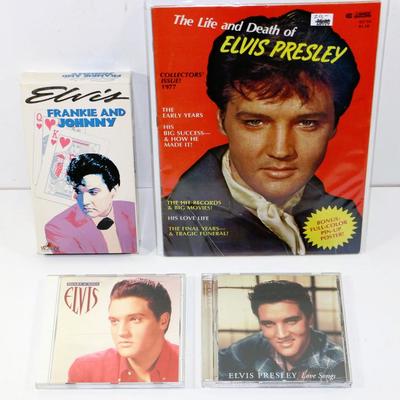 Elvis Presley Vintage Collectibles Lot - 1977 Magazine + 2 CD's + VHS Movie