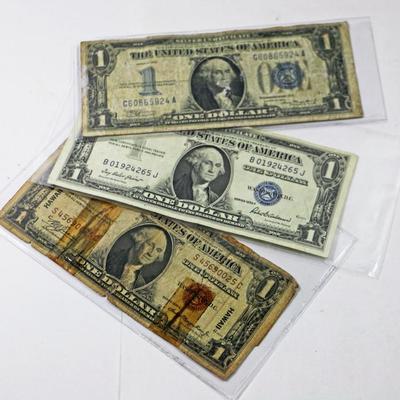 3 Old American $1 Notes Banknotes - 1934, 1935 F, 1935 A