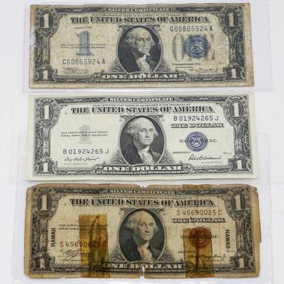 3 Old American $1 Notes Banknotes - 1934, 1935 F, 1935 A