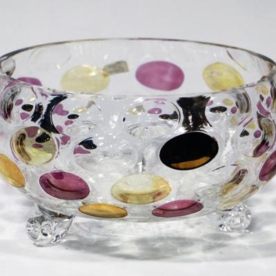 Czech Cottage Footed Bowl Art Glass Dish