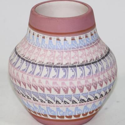 J Benally Signed Navaho Navajo Hand Painted Vase