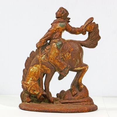 Antique Cast Iron Bookend / Doorstep - Wildwest Cowboy on the horse