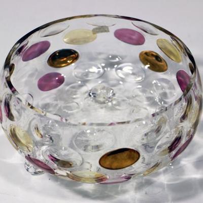 Czech Cottage Footed Bowl Art Glass Dish