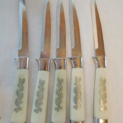 Lot 70: Eight Chef Knives and 5 Steak Knives, Whetstones and Cutting Board