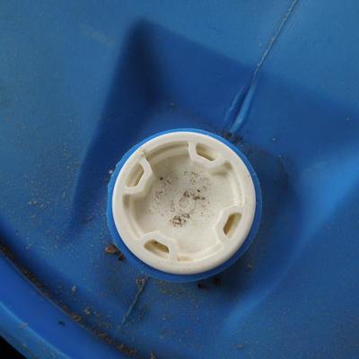 Lot 174: Four Empty Large Industrial Blue Plastic Storage Barrels