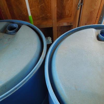 Lot 174: Four Empty Large Industrial Blue Plastic Storage Barrels