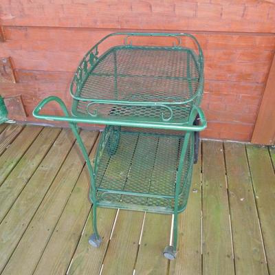 Lot 59: Green Metal Mesh Patio Beverage Cart Removable Tray