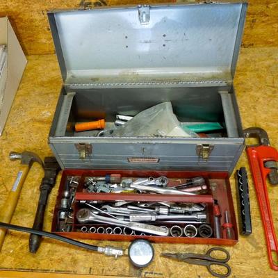 Lot 199: Vintage Craftsman Metal Box Full of Automotive Tools etc