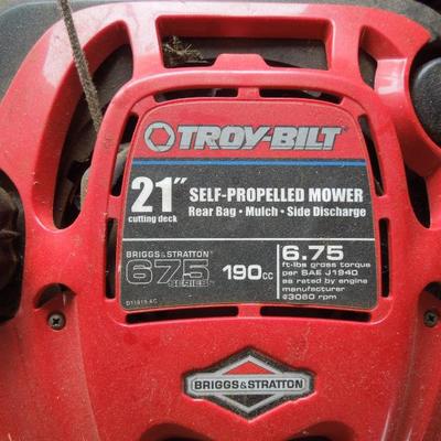 Lot 214: Troy-Bilt 21" Self Propelled Mulching Lawn Mower and 2 Gas Jugs