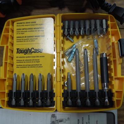 Lot 196: Black and Decker Drill DR340, Lots of Bits, Wire Brushes and Cases