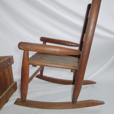 Lot 178: Vintage Cape Cod Fruit Crate and Child's Rocker