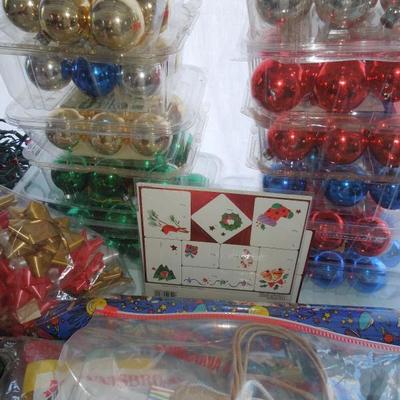 Lot 232: Group of Christmas Decorations, Tree Stand and Wrap