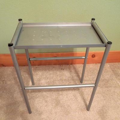 Lot 104: Computer Desk Glass Top Steel Frame Rolling 