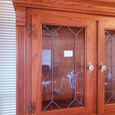 Lot 40:  Keller "Memories" Lighted Oak Leaded Glass Buffet Hutch with Mirror