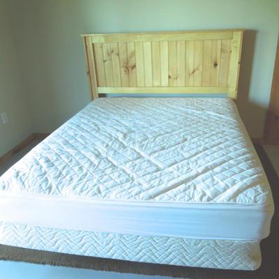 Lot 128: Natural Pine Double Bed and Mattress Set 