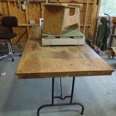 Lot 194: Vintage Long Wood Folding Table and 2 Platforms