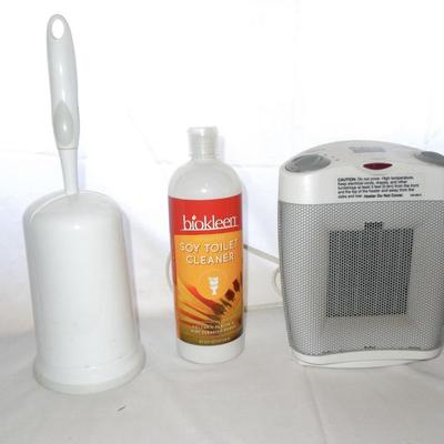 Lot 15: Ceramic Heater, Toilet Bowl Set, Soy Cleaner and Soap