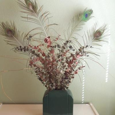 Lot 106: Art Deco Green Vase with Arrangement